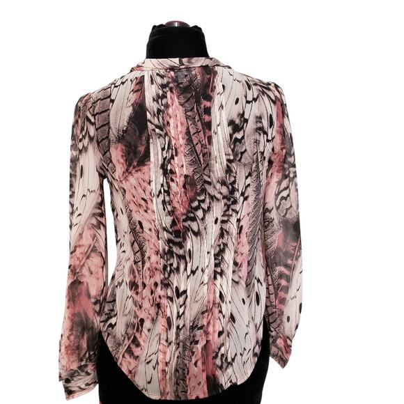 Jennifer Lopez Abstract Pintuck Chiffon Tie Blouse - Picture 2 of 13